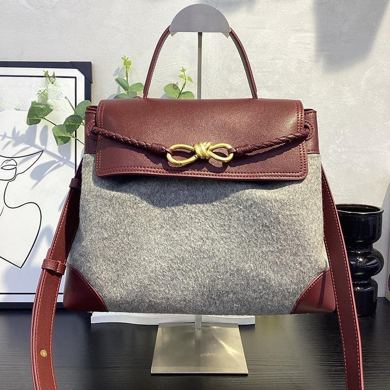 2026 New cashmere handbag genuine leather women's bag butterfly rope tote bag fashionable versatile shoulder bag