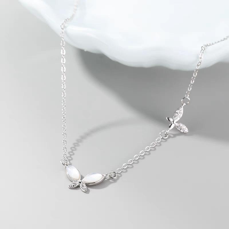 S925 Sterling Silver Butterfly Necklace: Women’s White Mother-of-Pearl, Elegant Light Luxury Clavicle Chain, New Style Jewelry 925 Silver белого золота