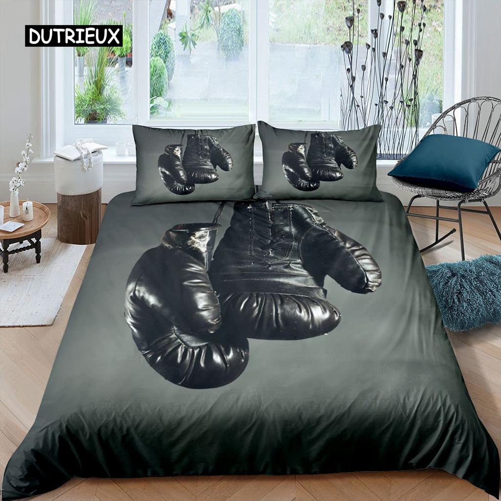 Boxing Duvet Cover Set Sports Games Theme Twin Bedding Set Microfiber Boxing Gloves Athlete Silhouette Queen King Quilt Cover