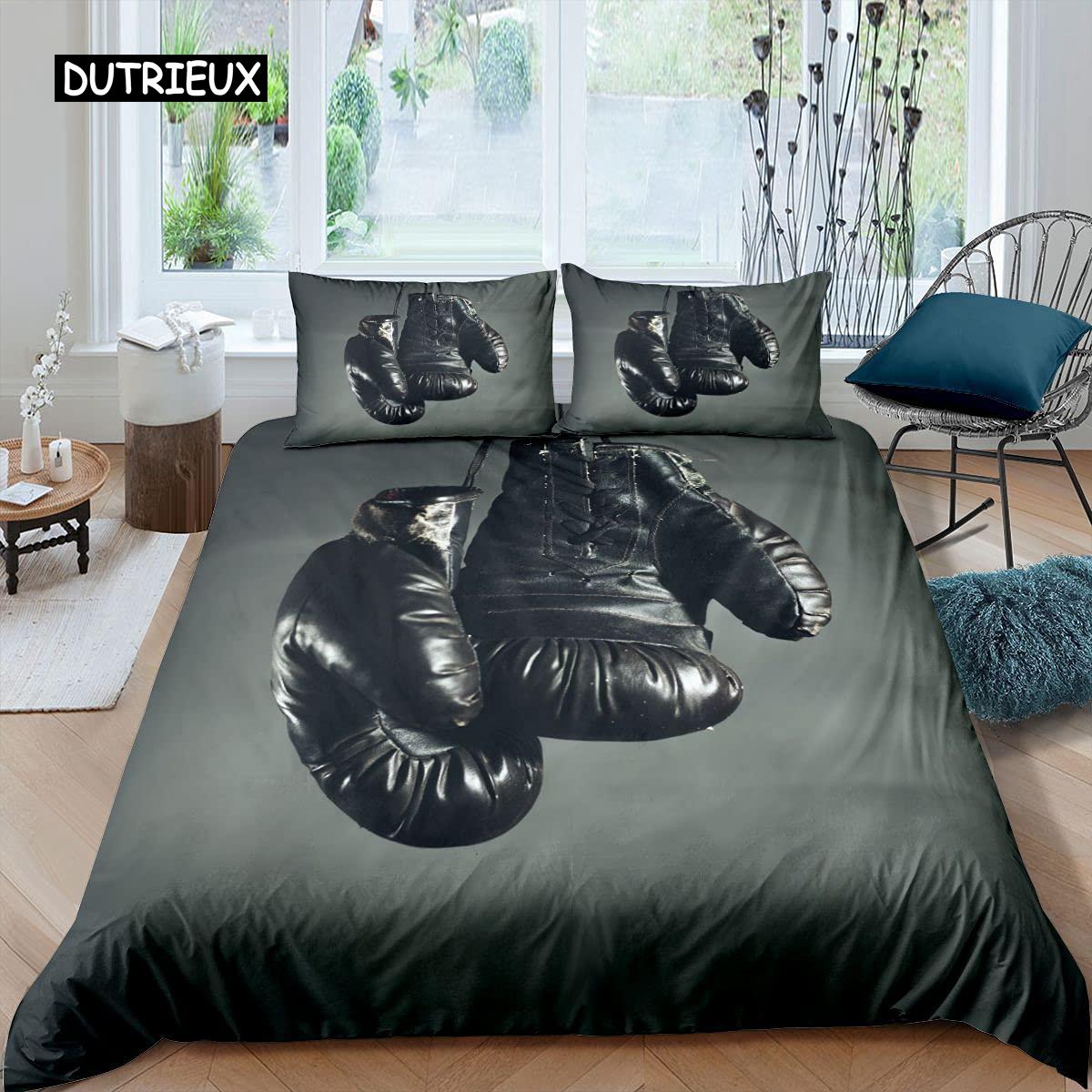 

Боксерский пододеяльник, комплект постельного белья с изображением спортивных игр, комплект постельного белья для двоих, боксерские перчатки из микрофибры, силуэт спортсмена, королева, королева, пододеяльник EU single(135x200cm)