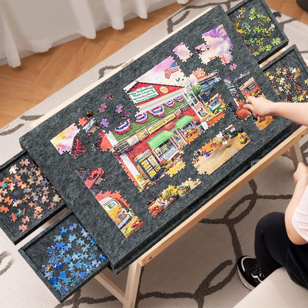 Foldable Puzzle Table with Adjustable Stand & 6 Drawers, 1000 Piece Capacity, Multicolor Grey, 77x52x4.2cm