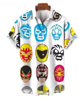 Mask Printed Men s Shirt Summer Lucha Libre Short Sleeve Shirt Casual Hawaiian Shirt Men s XXS