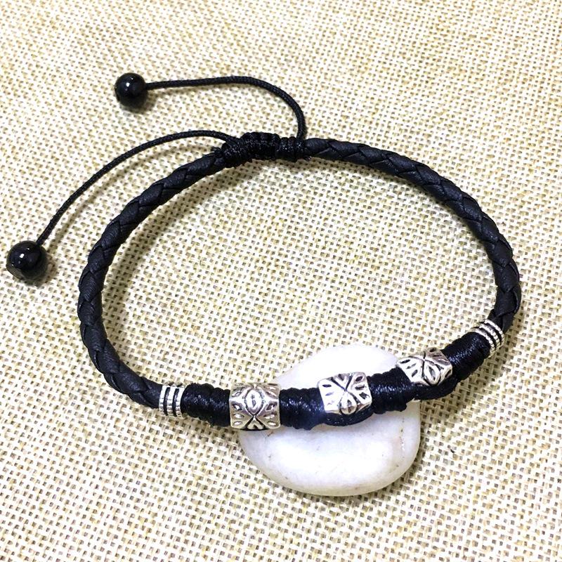 

2024 Korean Style Casual Leather Rope Anklets for Couples - Handmade Foot Jewelry for Men & Women