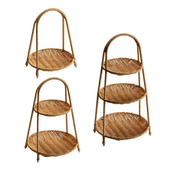 Yousheng Rattan Serving Stand Multi-Layer Serving Tray for Cookies Cupcakes Brownies Pastries Vegetables Durable Plastic Elegant Home Decor Snack