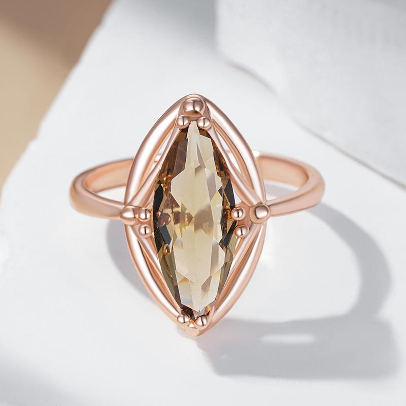Rhombus Brown Natural Zircon Bride Wedding Ring Fashion  Rose Gold Color Accessories High Quality Women Daily Jewelry