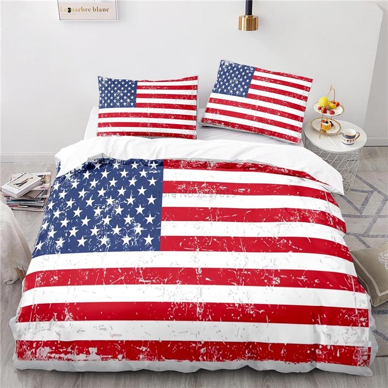 Nový design Americká vlajka 3D Ložní souprava Potisk Povlak na přikrývku Set povlaku na přikrývku s povlakem na polštář Au Eu Us Velikost Twin Full Queen King