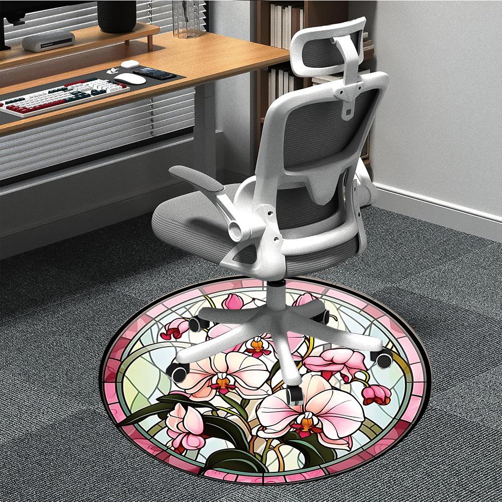 1pc Orchid Stained Glass Office Round Rug, Carpet for Office, Gaming, Lightweight Round Floor Mat yy260205018