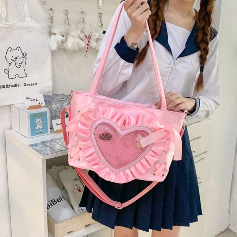 PU PVC Transparent Shoulder Bag Ribbon Anime Tote Bag Portable Bow Handbag  Children