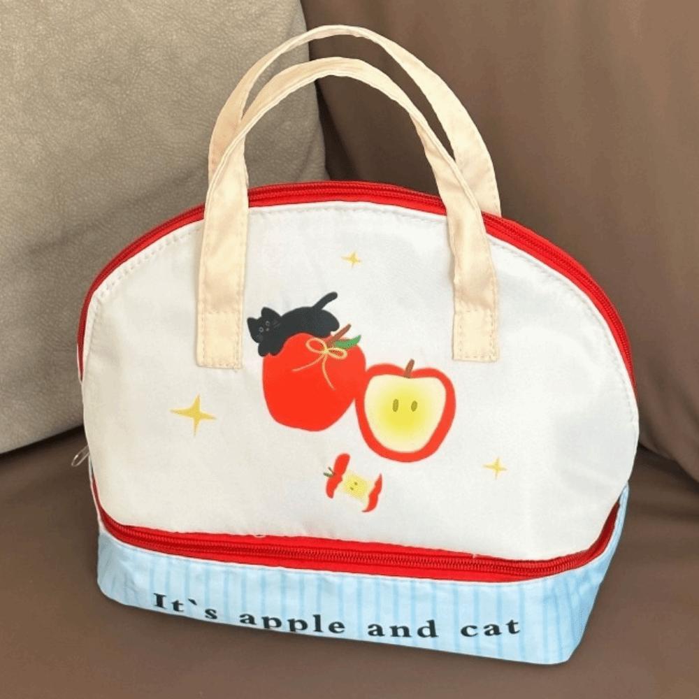 

Cute Large Capacity Lunch Bag Cartoon Cat Insulated Lunch Box Double Layer Lunch Storage Bag Handbag