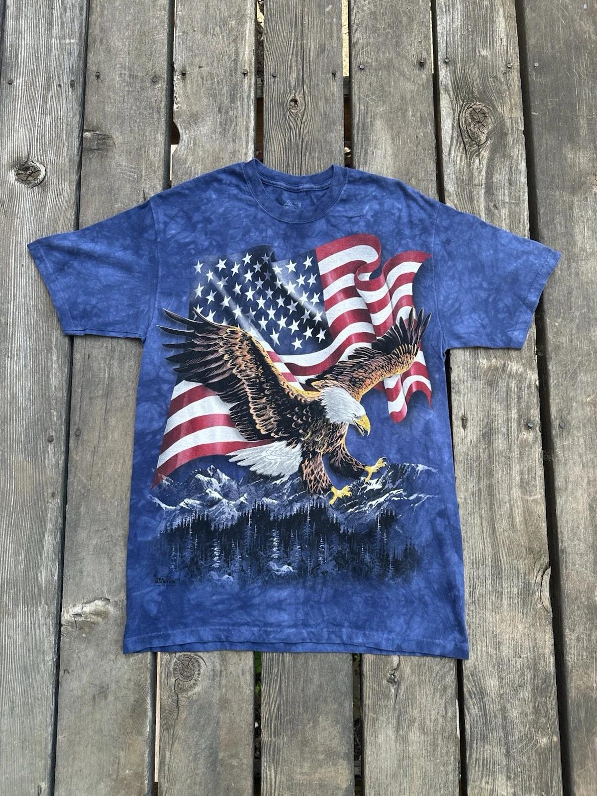The Mountain Eagle American Flag T Shirt Men’s Medium Blue Tie Dye S