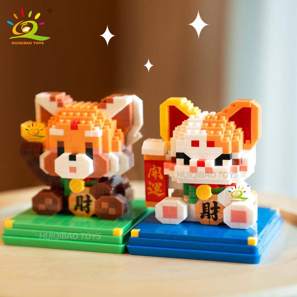 Cute Animal Mini Lucky Cat for Wealth Fortune Micro Model Building Block Cartoon Diamond Pets Bricks Decoration Toys