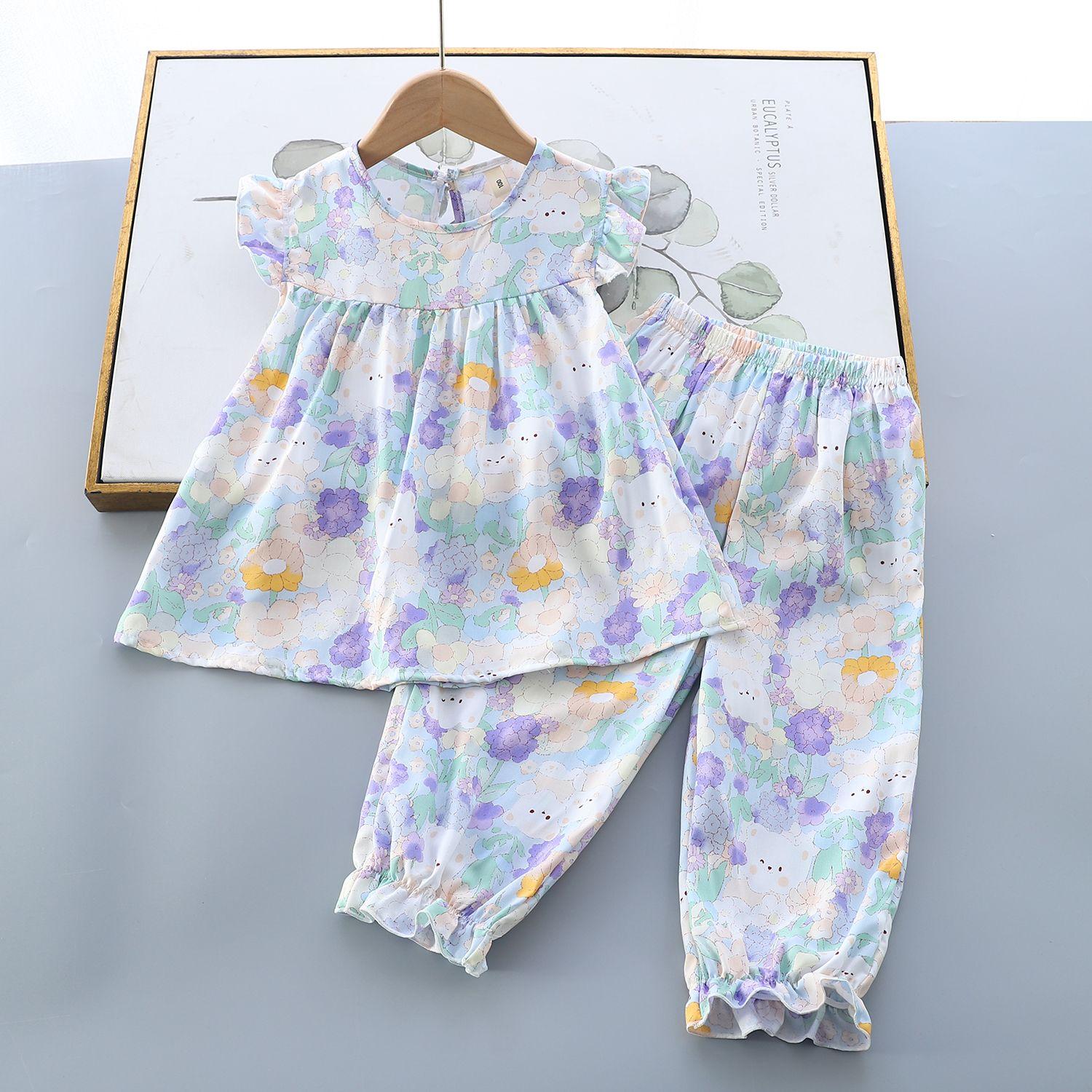 

Летний комплект из семи частей брюк с рукавами-крылышками для девочек, детский комплект из двух предметов, пижама для малышей 150