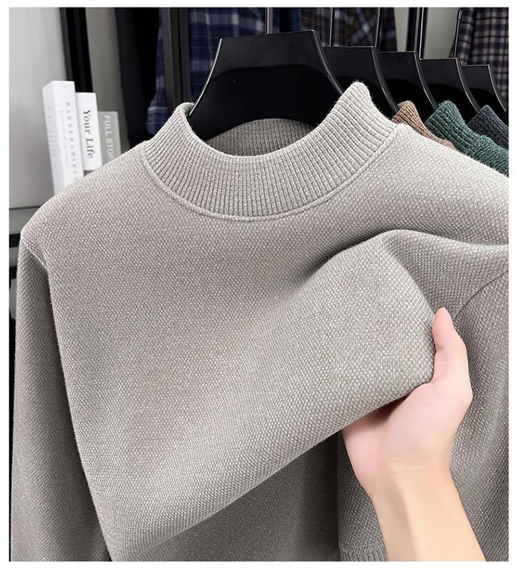 Men's Autumn/Winter Chenille Knit Half-High Neck Velvet-Enhanced Base Layer Sweater