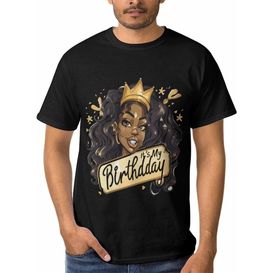 It s My Birthday African American Afro Woman Mens Graphic Tees Casual Short Sleeve T-Shirt Summer Funny Streetwear Top S