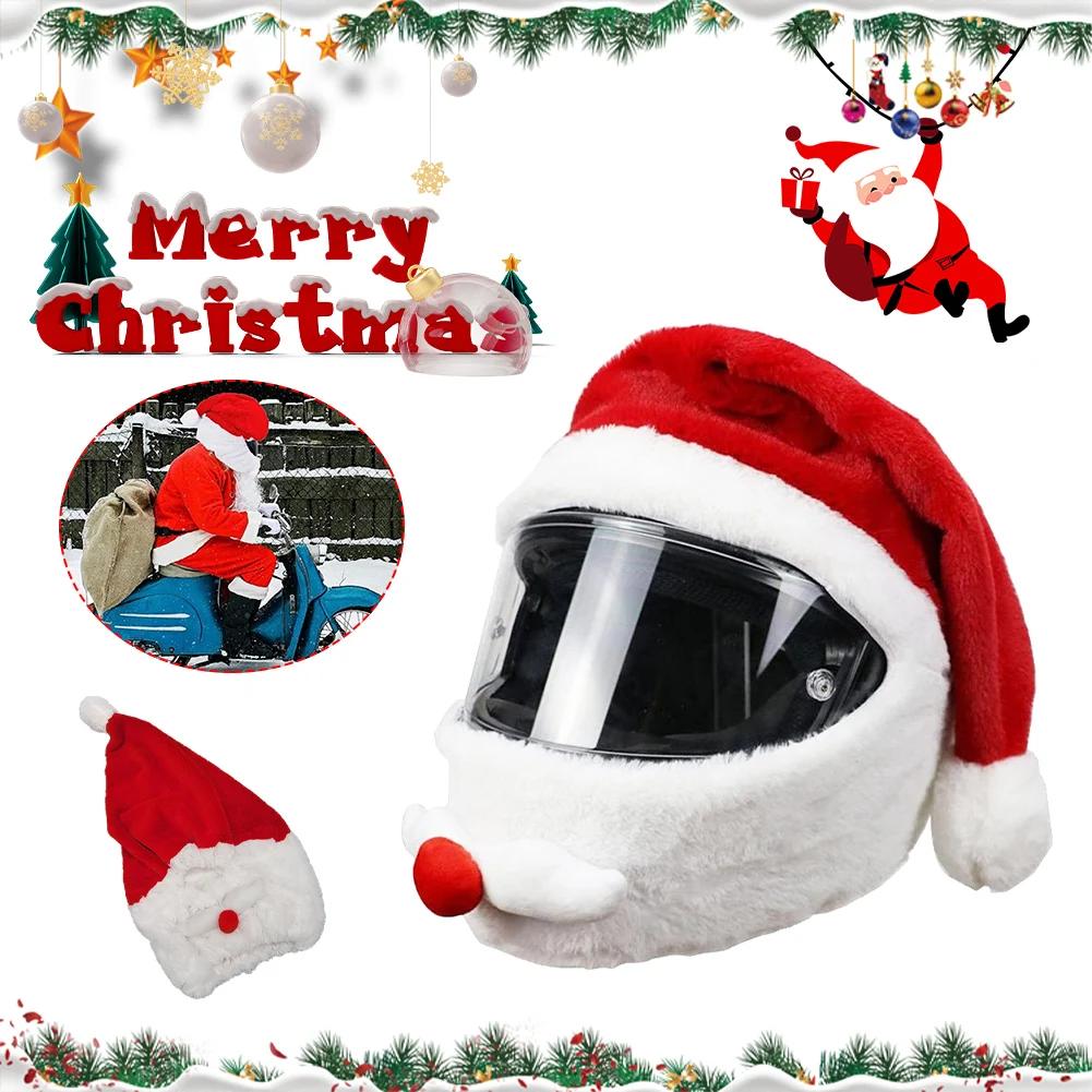 1/3Pcs Christmas Helmet Cover Elastic Motorcycle Santa Claus Funny Cover Plush Santa Claus Christmas Hat for Outdoor Party Xmas