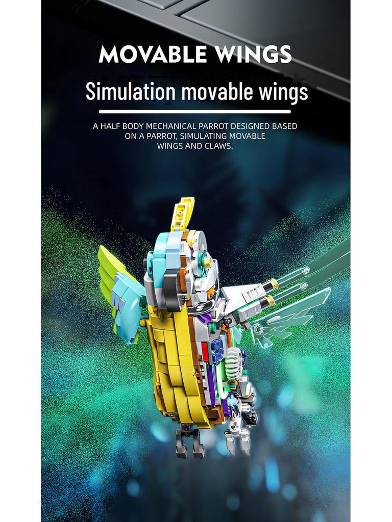 Lego-Compatible Mechanical Parrot, Shark, Whale, and Octopus Assembly Model Toys