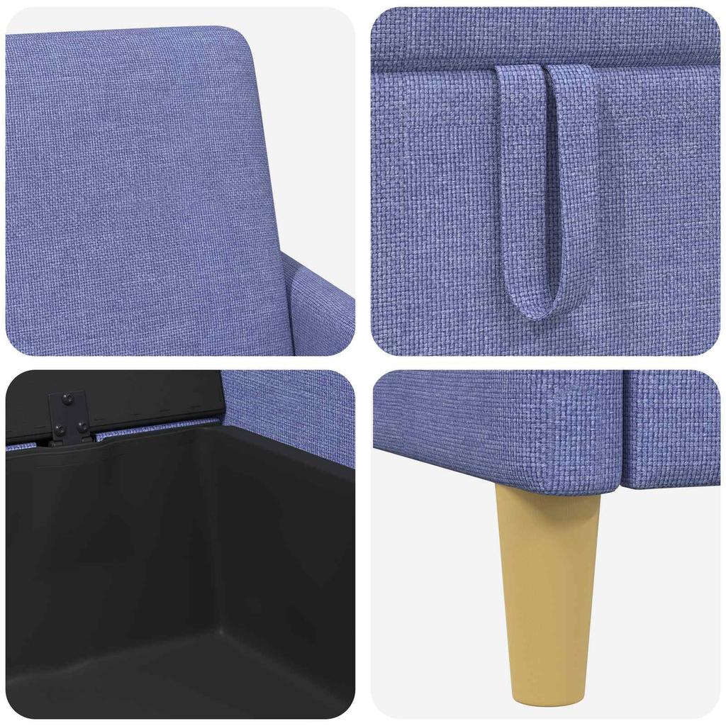 2 Piece Storage Sofa Set in Jeans Blue Polyester