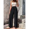 Women's Drawstring Elastic Waist Textured Crinkle Wide Leg Pants Loose Fit Casual Summer Beach Trousers