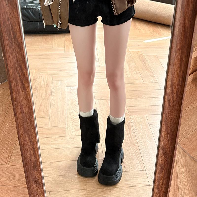 Fashion retro British style two wear thick-soled heightening boots women's 2025 autumn and winter new versatile and thin fashion boots
