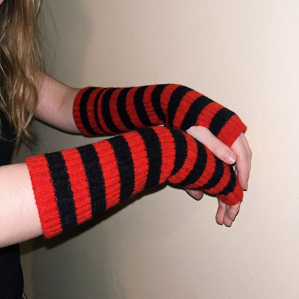Lolita Long Fingerless Gloves Y2K Fingerless Arm Warmers Arm Cover Striped Knitted Arm Sleeves  JK