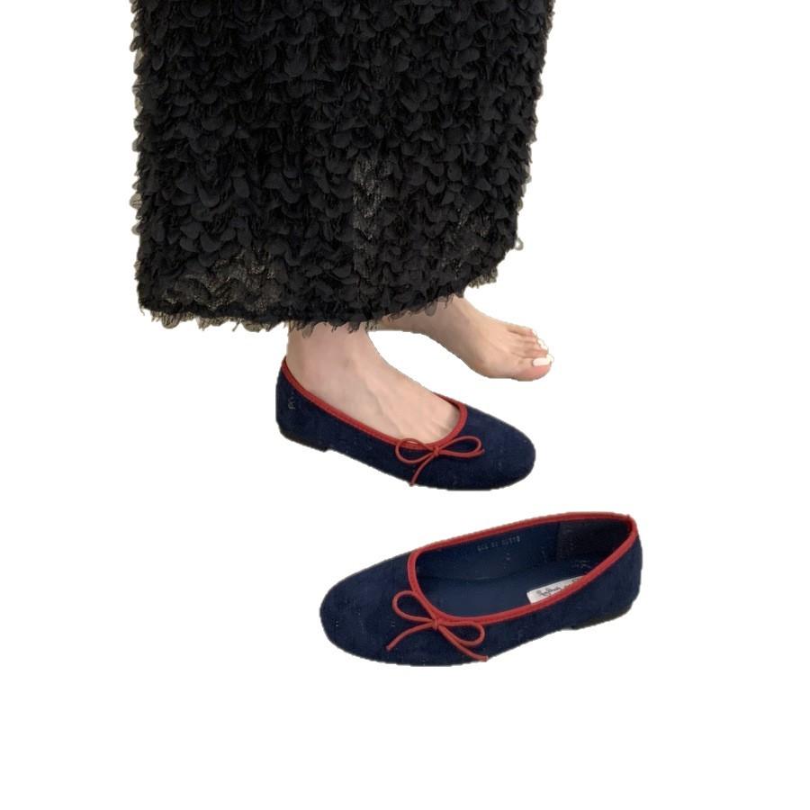 "Encounter Elegance" French Spring and Autumn Flat Bottom Evening Single Shoes Women Gentle Bow Ballet Grandma Ladyshoes Women
