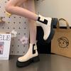 White Chelsea Short Boots Women's Spring and Autumn Thick Heel Cigarette Boots 2025 New British Retro Martin Boots