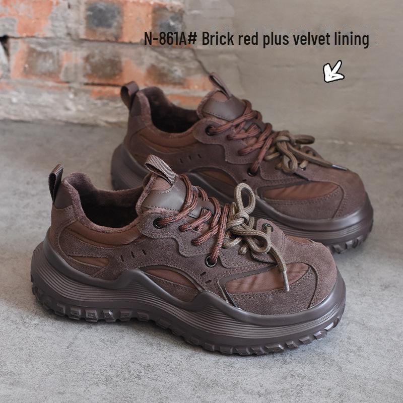 

Туфли Shougu Women s 2024 Retro Plus Velvet Platform Big Toe Shoes with Double Shoe 38