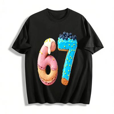 Fun Number 67 Dessert Print Casual T-Shirt Pure Cotton T-shirt
