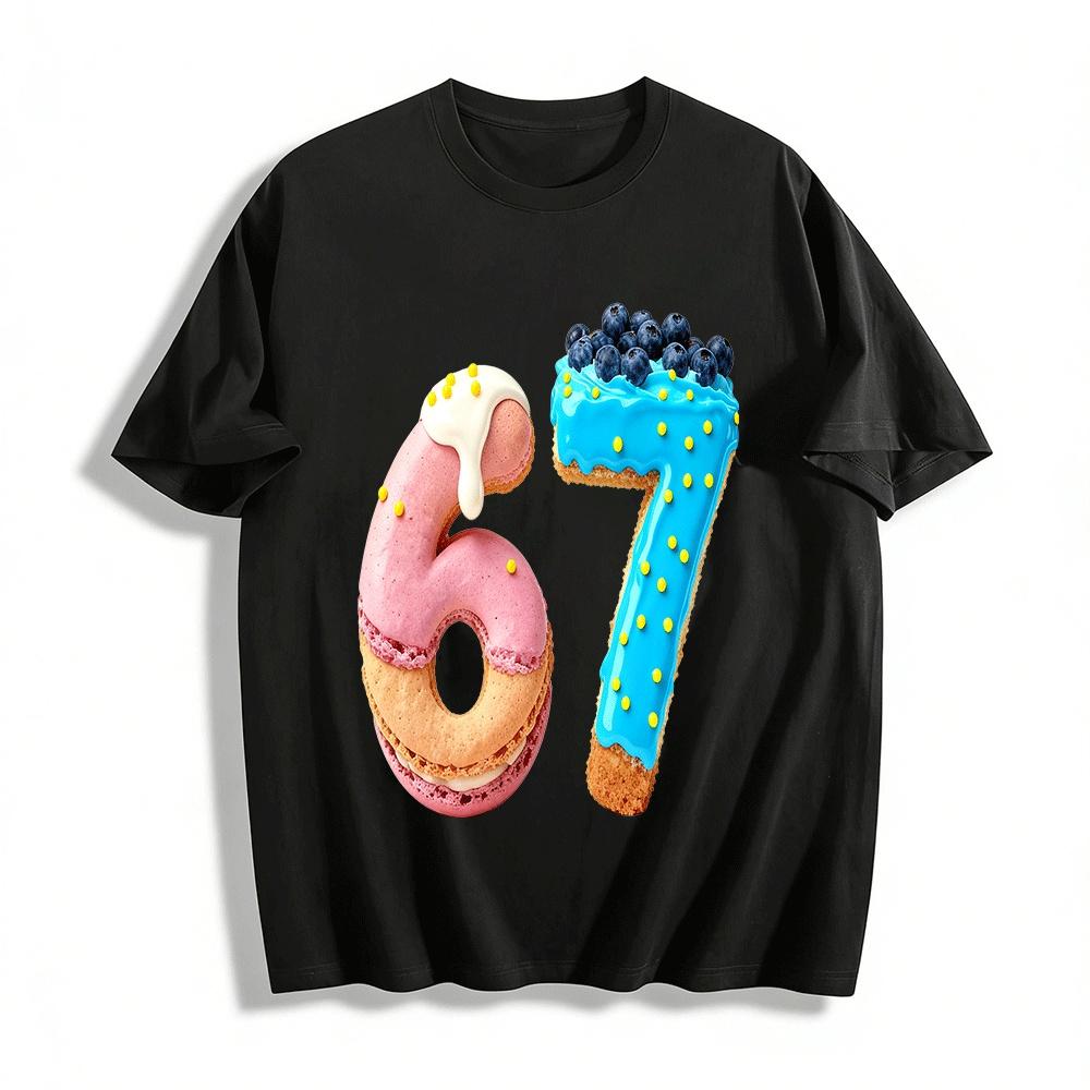 Fun Number 67 Dessert Print Casual T-Shirt Pure cotton T-shirt XXS