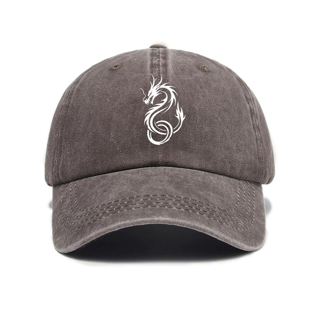 Dragon Print Washed Distressed Soft Top Outdoor Sunshade Baseball Cap for Men and Women Versatile Baseball Cap