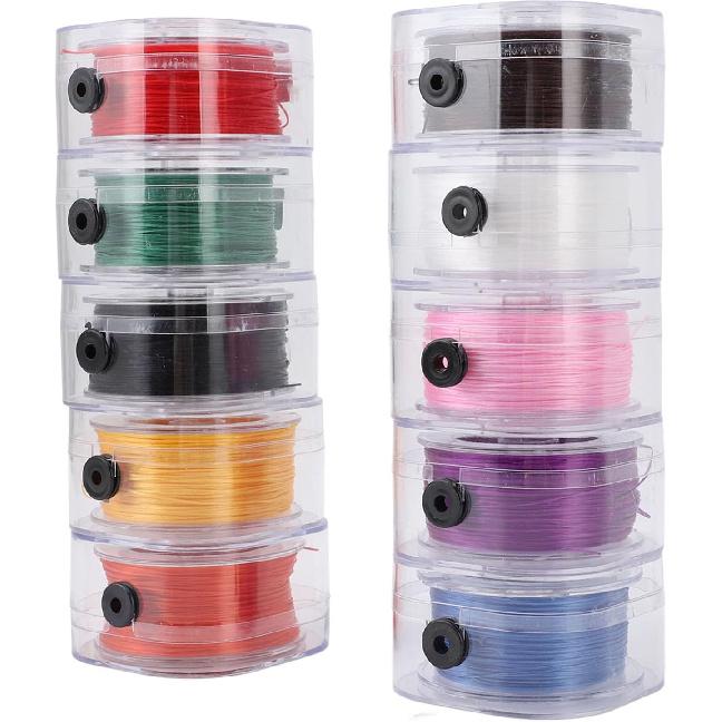 10 Rolls 0.8mm 1000 Yard Flat Stretchy Bracelet Strings with Organizing Cases Crystal Elastic Strings Bead Thread Cord for Jewelry Making Beading and