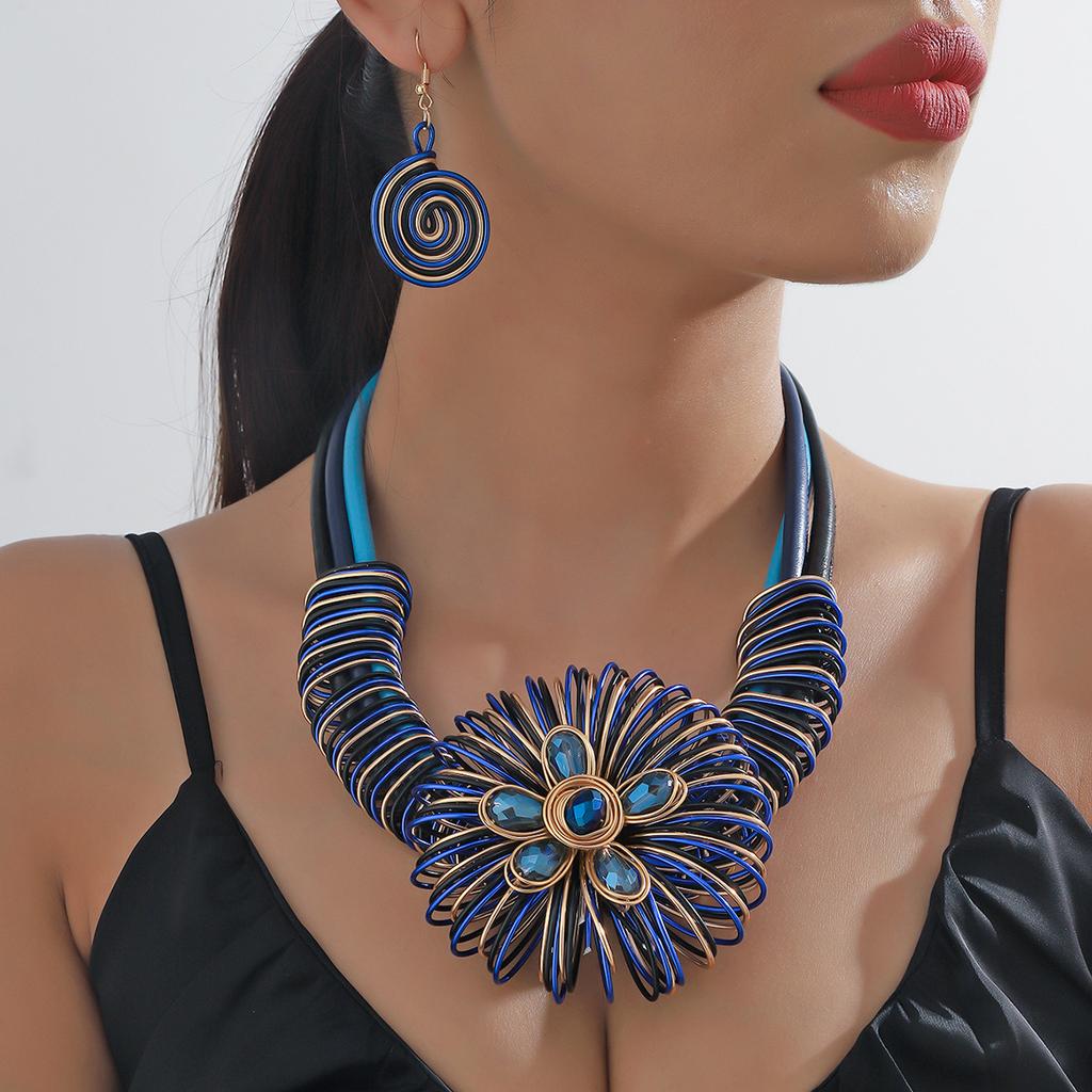 Flower African Women Necklace Earrings Jewelry Sets for Wedding Party Accessories
