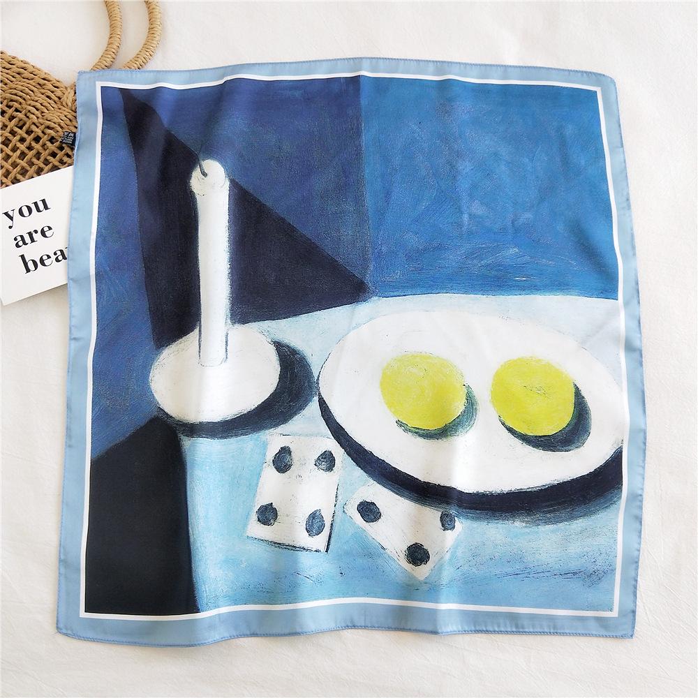 53cm Silk Square Scarf for Women: Elegant Korean Design for Spring, Summer, Autumn - Fashionable Digital Print Headscarf