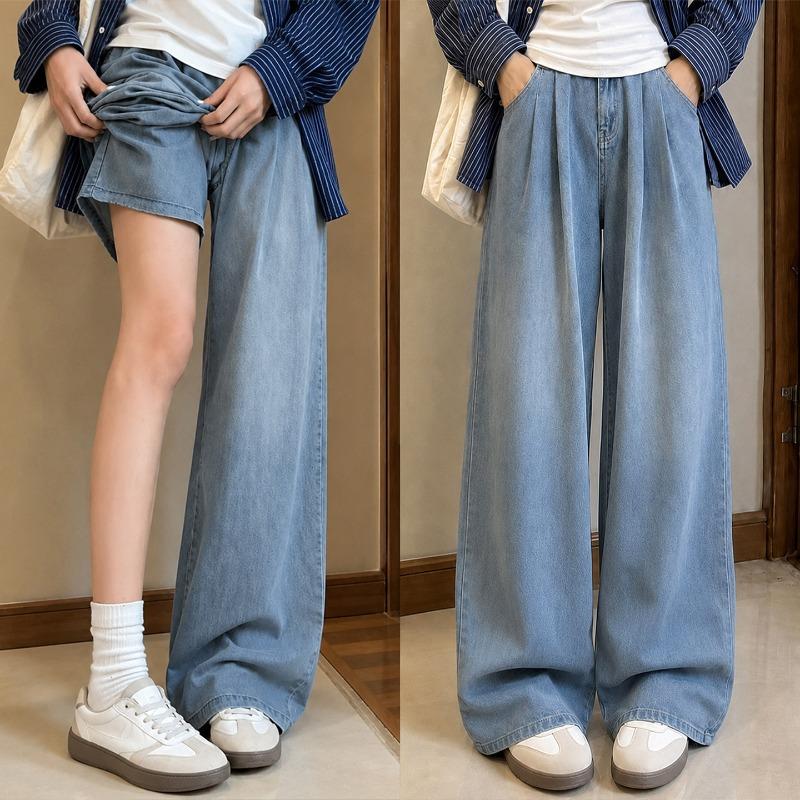 Tencel Jeans Women's Autumn High Waist Skinny Loose Straight Wide Leg Pants