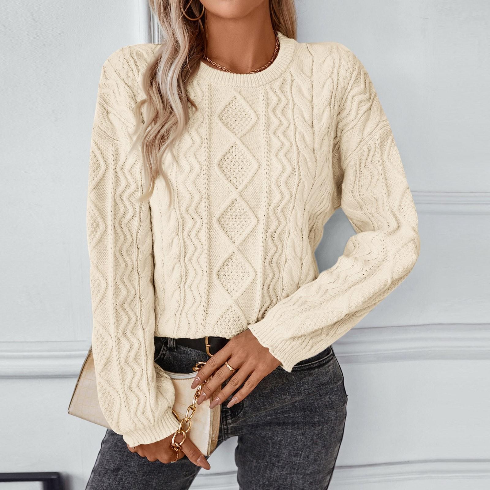 

Женские вязаные свитера с круглым вырезом и длинным рукавом, свободный свитер, винтажный трикотаж на осень-зиму L бежевый