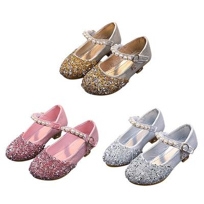 Kinder Mädchen Pailletten Schuhe mit hohen Absätzen, elegante Perlen Prinzessin Schuhe