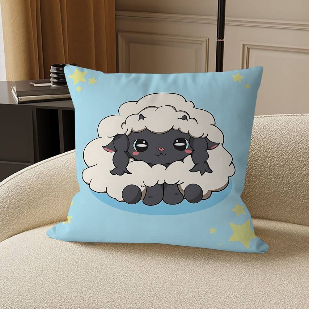 

W-Wooloo Cute Sheep Pillow Covers Cartoon Sofa Decorative Home Double-sided Printing Short Plush Cute Cushion Cover 12x12Inch