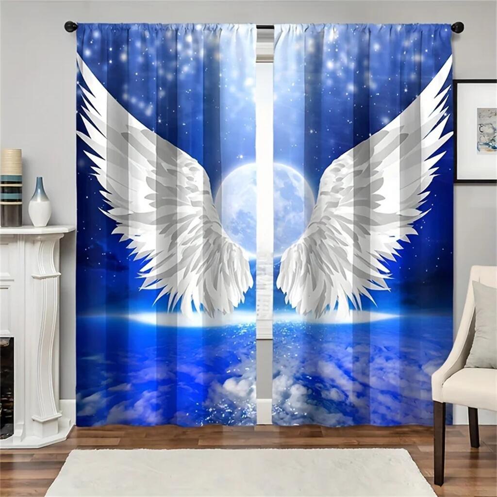 Engelsflügel Sternenvorhänge Fantasy Fenster Vorhänge 2 Paneele Magisches Wohnzimmer Schlafzimmer Heimdeko