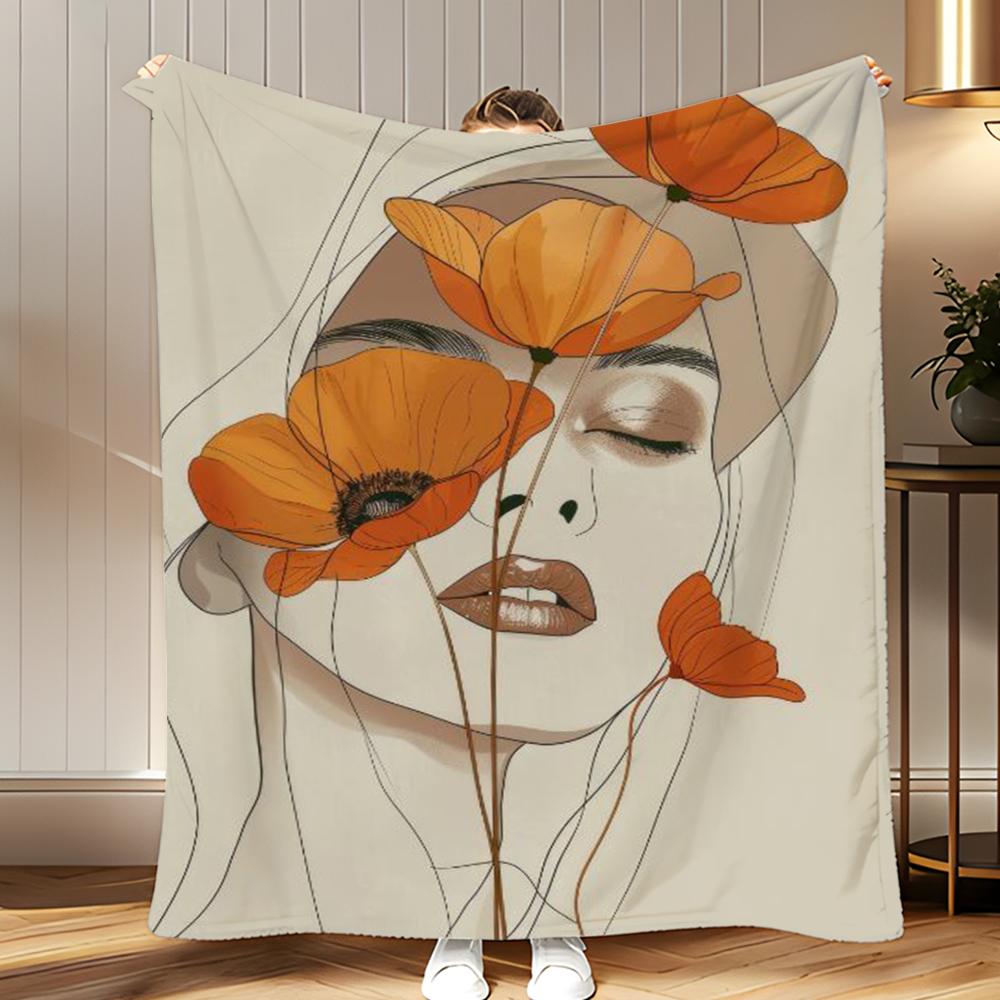 

Abstract Face Collection Print Throw Soft Coral Fleece Blanket 310gsm Fluffy Warm Throw for Sofa Bed Couch Bedroom Decor 75x100cm