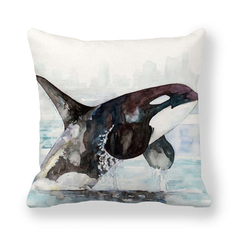 Watercolor Art Of Whale Pattern Digital Printing Short Plush Pillow Covers For Car Sofa Office Cushion Cover Home Goods