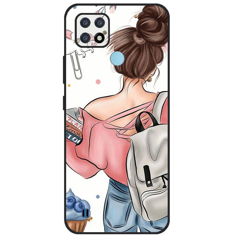 Para OPPO Realme C21Y Capa Série COOL Preto Capa de Silicone Macia para Cases de Telefone Realme C21 C25 C25s Protetora Realmi C 21 Y Capa