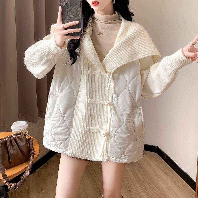 Lapel Collar Knitted Cardigan Quilted Sweater Jacket Women's Autumn And Winter Fashion Sweet Loose Shawl Top
