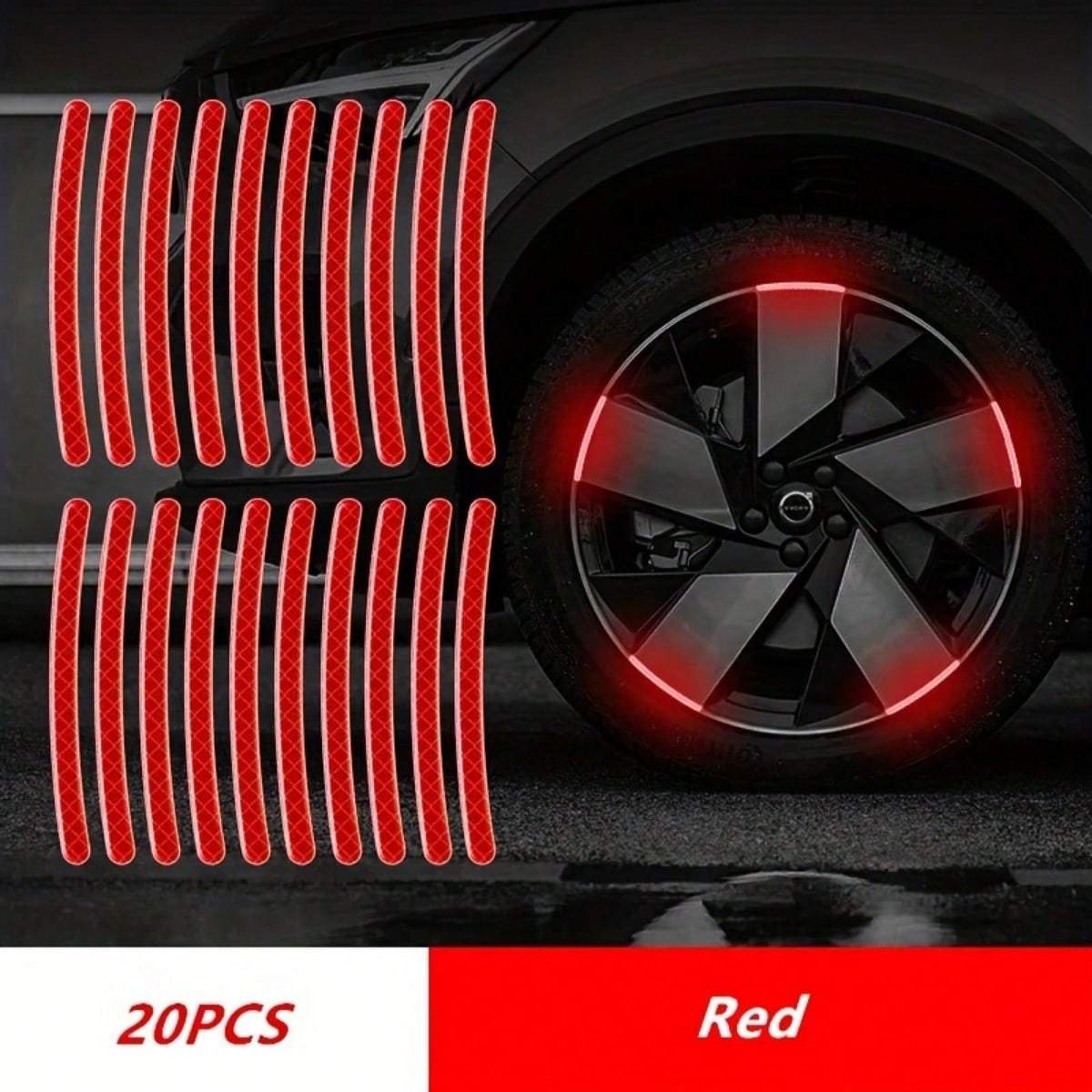 20 Pièces d'Autocollants de Roue Réfléchissants Haute Visibilité Pour Voitures, Motos & Vélos - Autocollants de Sécurité Durables et Imperméables one-size rouge