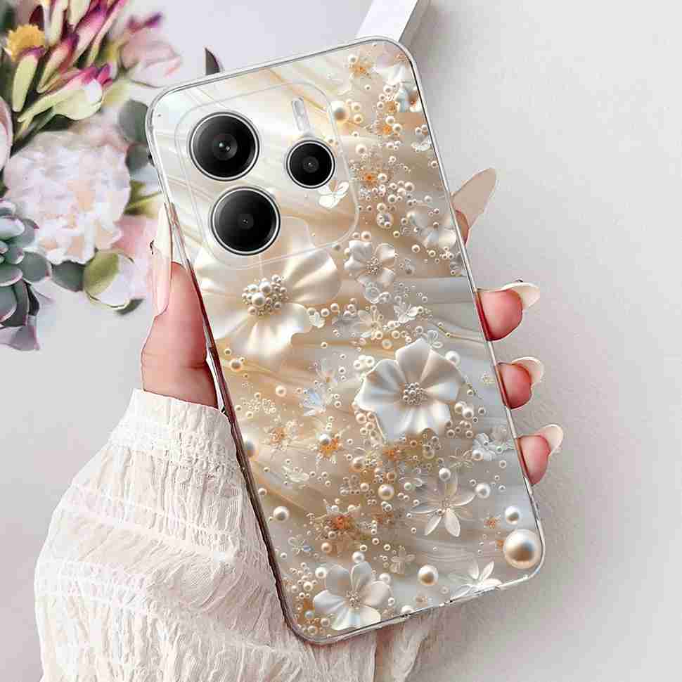 For Xiaomi Redmi Note 14 Pro 5G Case Beautiful Flower Heart Cover Soft Silicone Casing For Redmi Note 14 Note14 4G Cover Coque