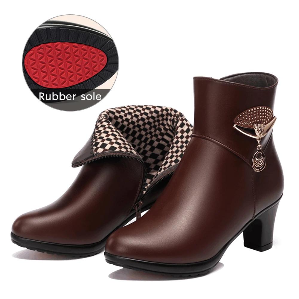 New Leather Thick-heeled Boots Women Autumn and Winter Suede Slip-on Soft-soled Mid-heeled Boots Round Head Cotton Mother Shoes