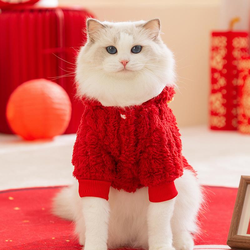 Katzenkleidung Herbst und Winter Chinesisches Neujahr festliche Segnung zu Glück zu vierbeinige Kleidung haarloser Hund Haustier Katze Kleidung