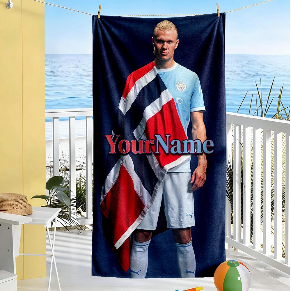 Haaland Customized Name Beach Towel Quick-Dry Soft Microfiber Perfect for Traveling Yoga Camping and Swimming