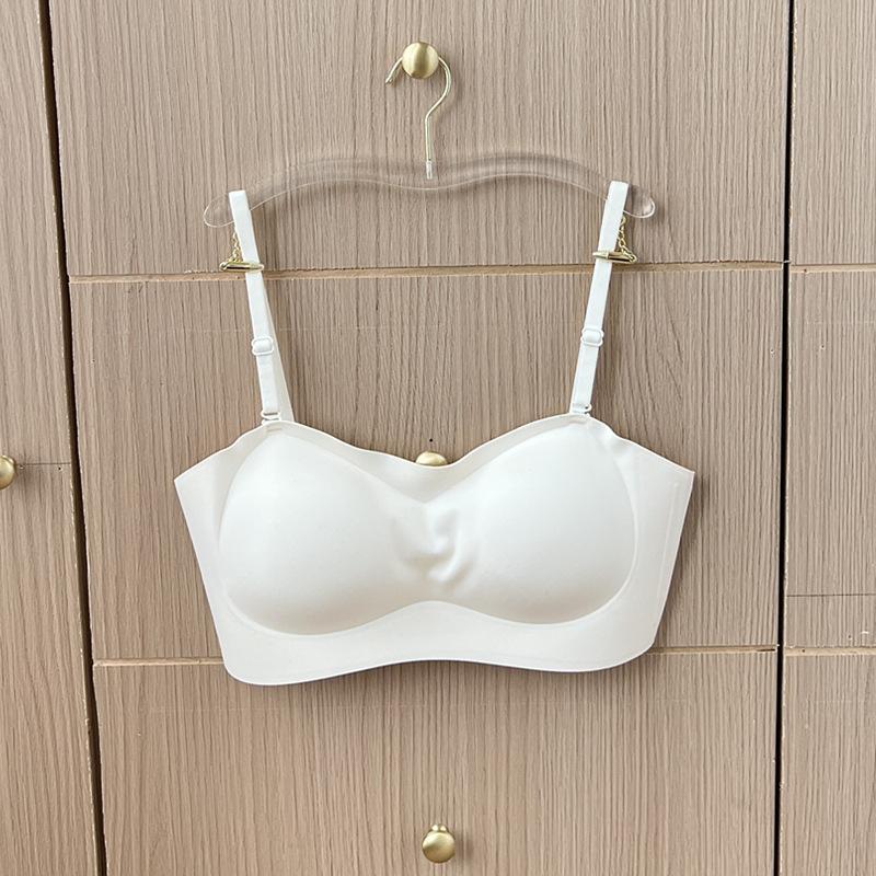 4cm Thick Push Out Solid Color Bandeau Bra, Summer One-Piece Seamless Versatile Teen Girls Strapless Bra