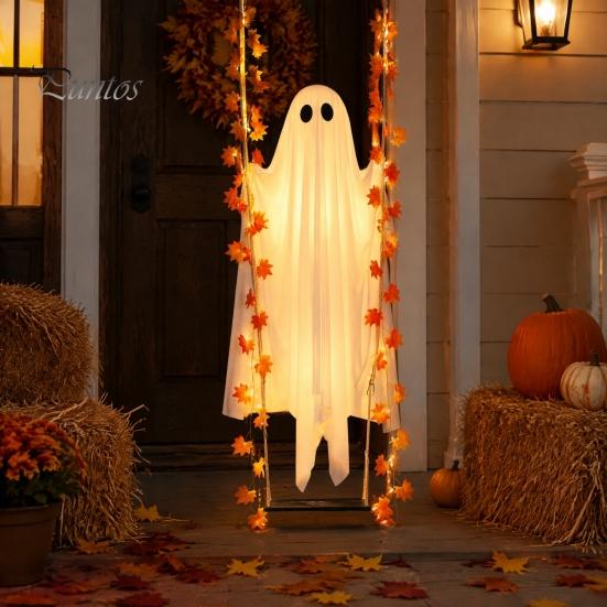 Halloween Hanging Ghost Decorations Swinging Decoration for Outdoor Garden Yard, Weighted Fabric Flying on A Creepy Atmosphere Props Swing with