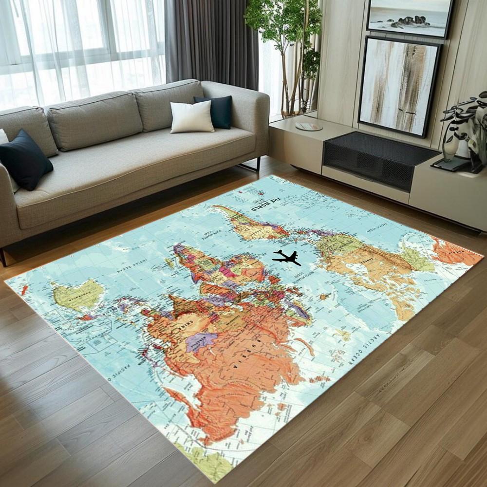 World Map Pattern Carpet Mat Rug Home Decoration Living Room Bedroom Decorative Area Rug Non-slip Floor Mat for Indoor Space